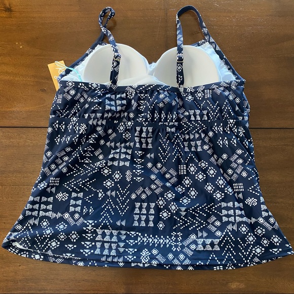 Plus Size Shirred Tankini Top -Navy Blue Geometric - Picture 8 of 11